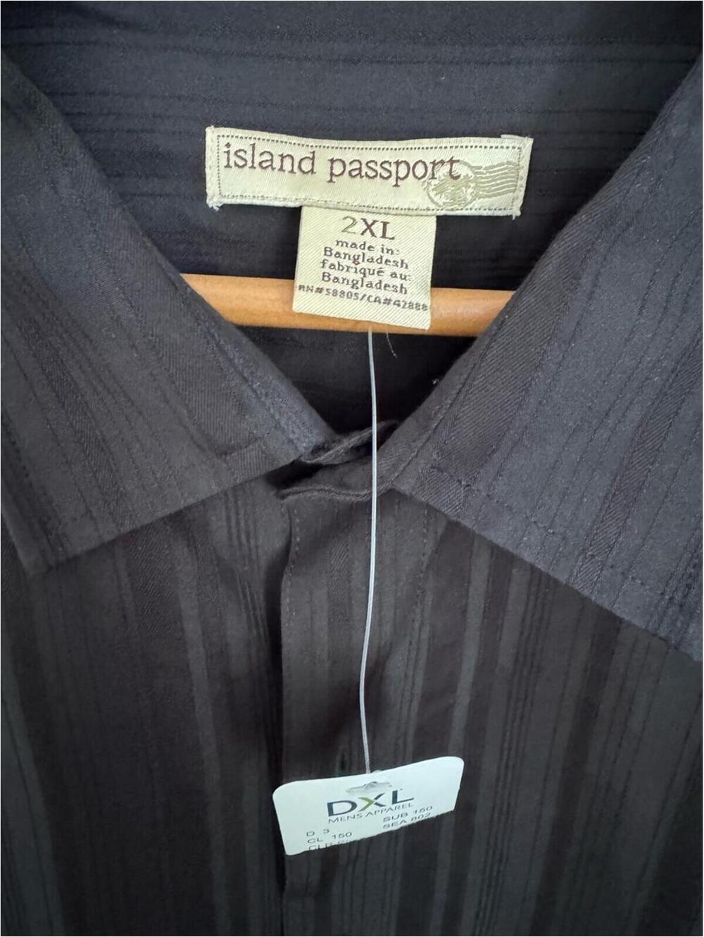 Island Passport Men's Black Subtle-Stripe Dress Shirt, New with Tag